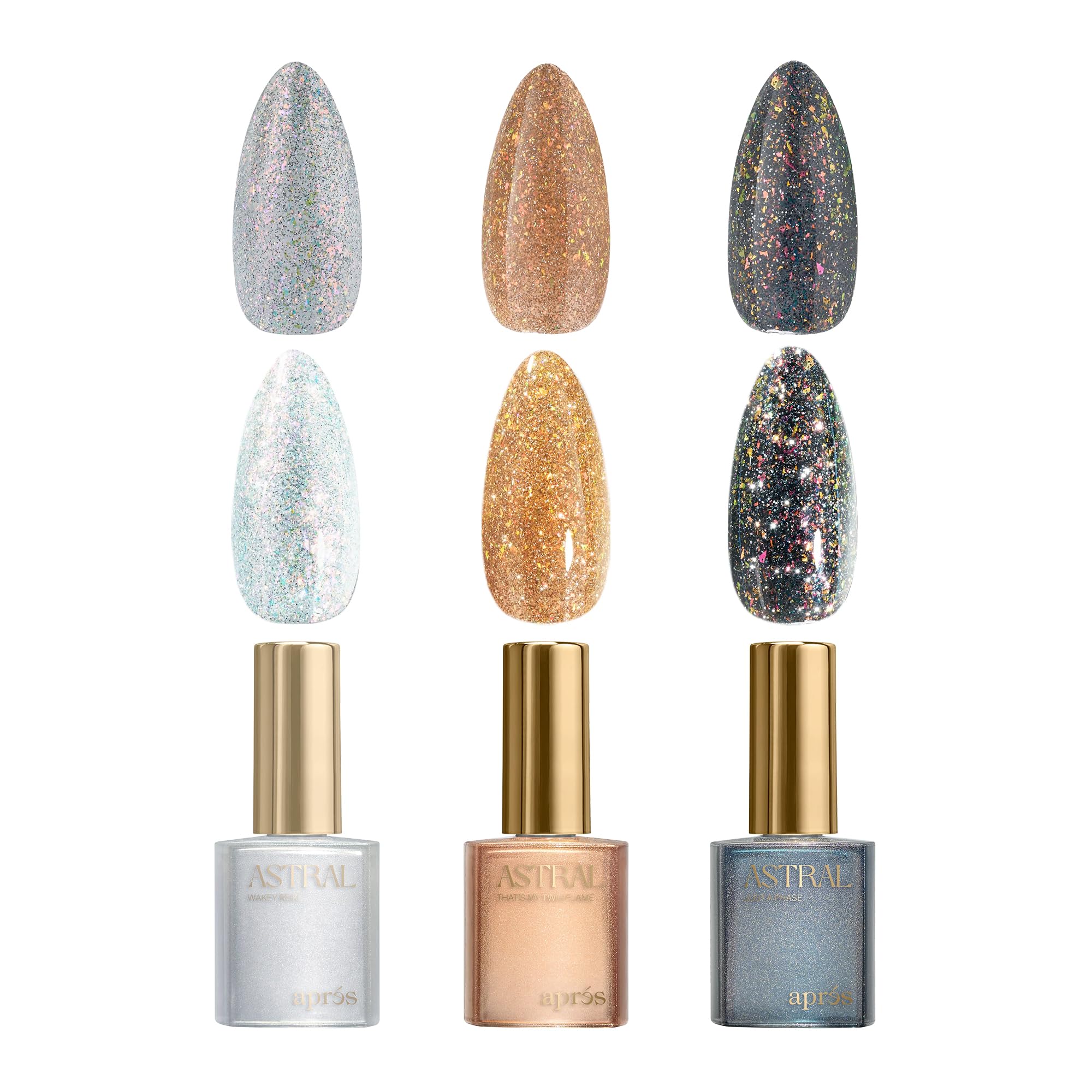 APRÉS Astral Flash Glitter bottle for bold color with a smooth, even finish