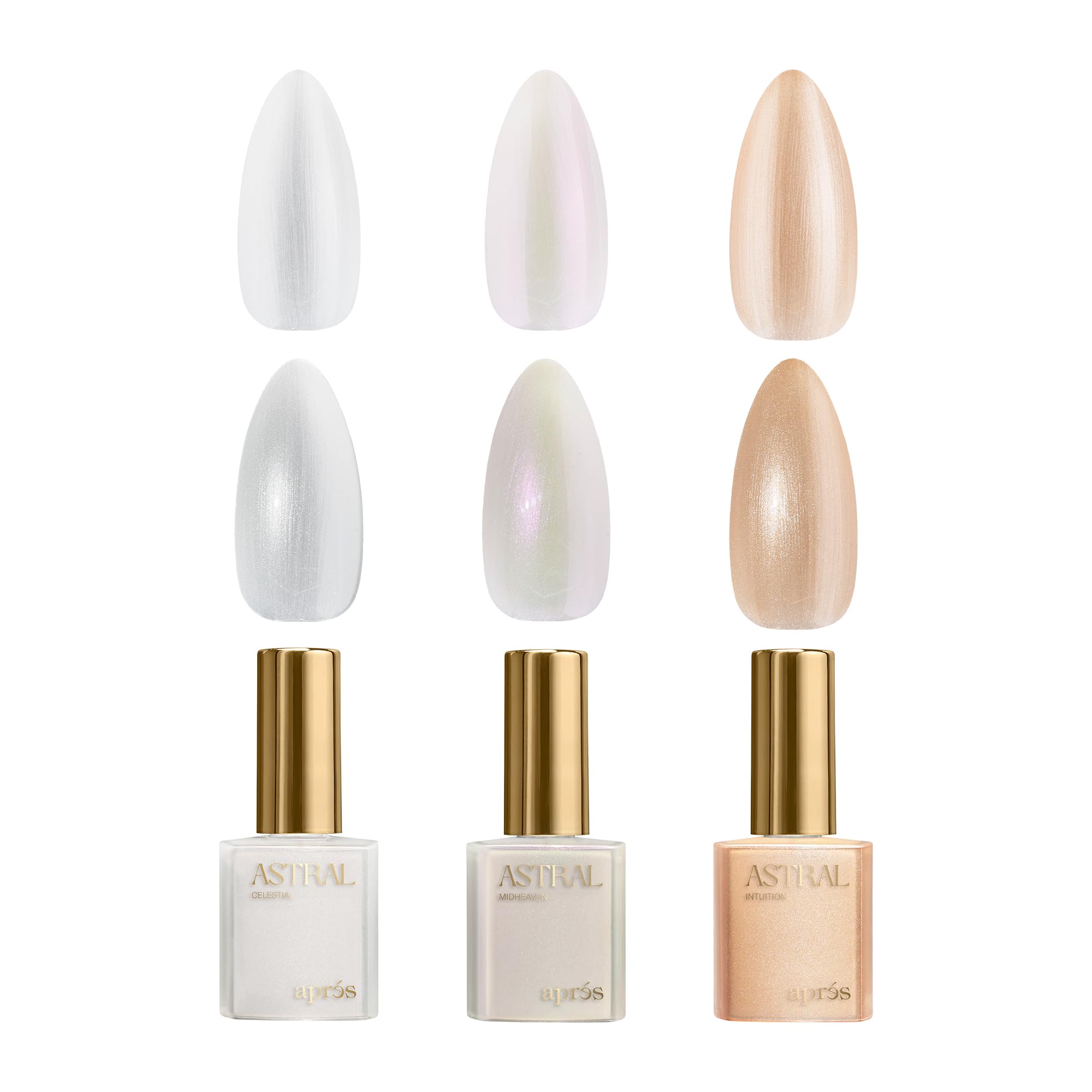 APRÉS Astral Gel Color Set bottles on display with a smooth, streak-free finish