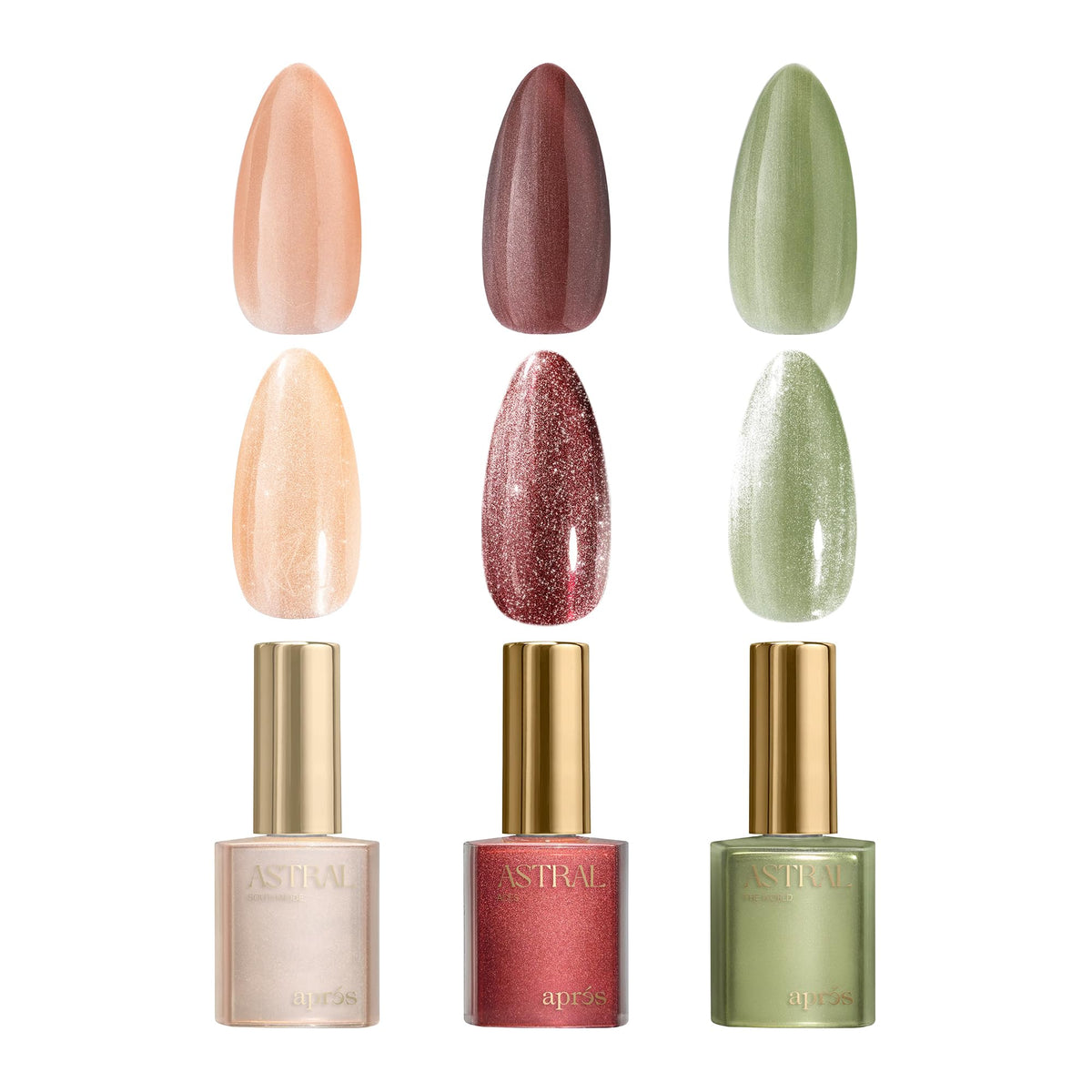 APRÉS Astral Gel Color Set front view — premium salon-grade gel polish trio.