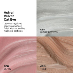 APRÉS Astral Gel Color Set shimmer cat eye finish swatches show radiant movement.
