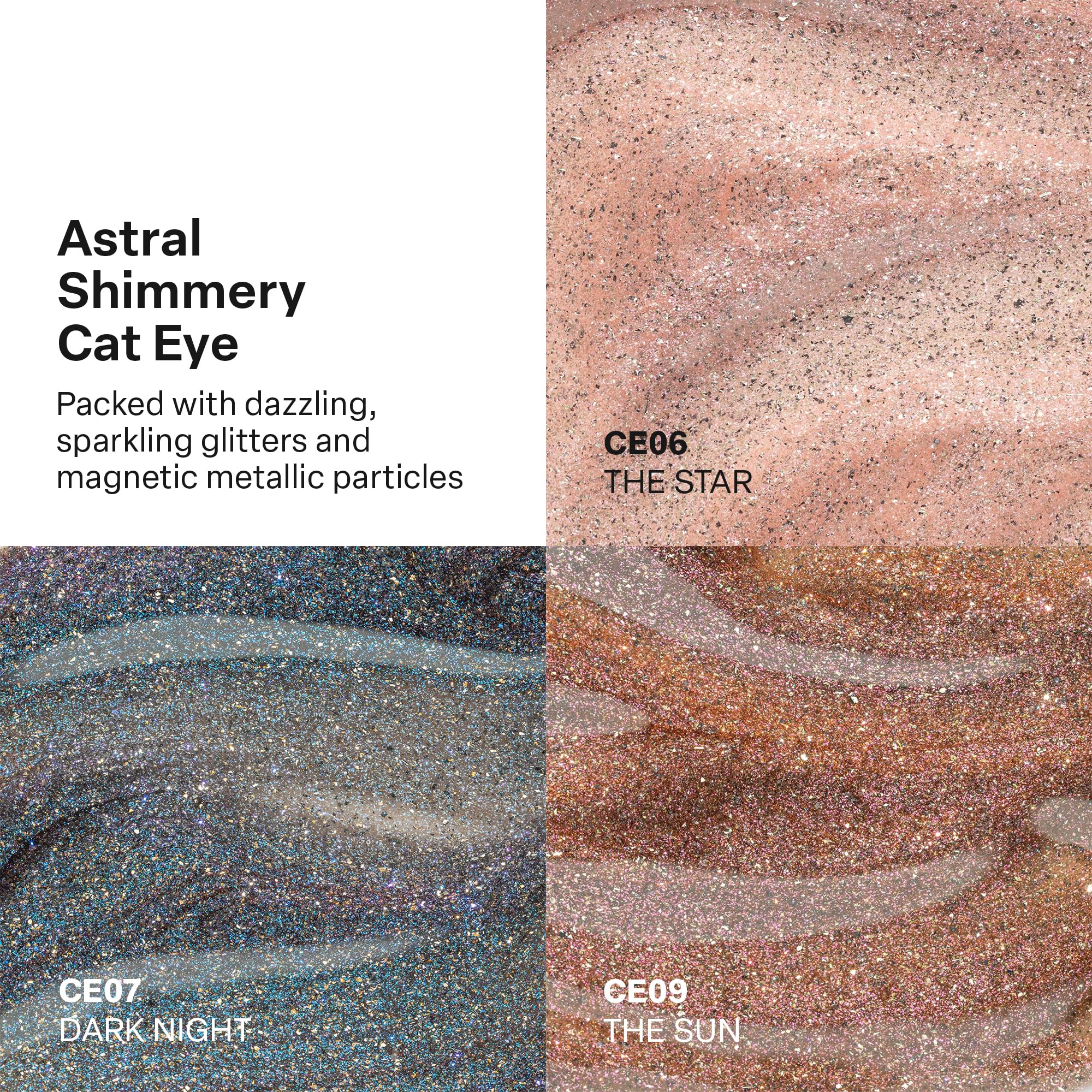 APRÉS Astral Gel Color Set pearlescent swatches for quick color assessment.