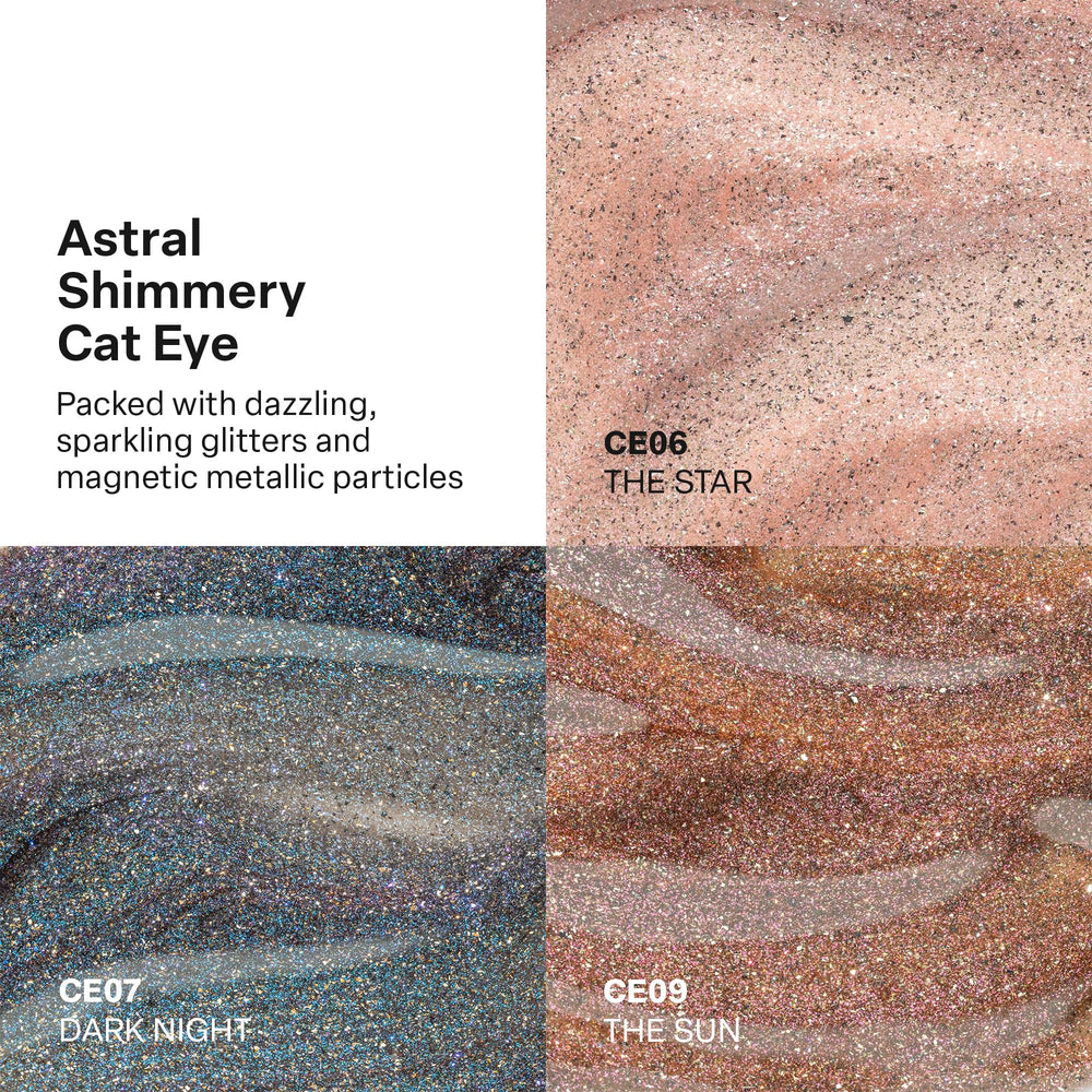 APRÉS Astral Gel Color Set pearlescent swatches for quick color assessment.