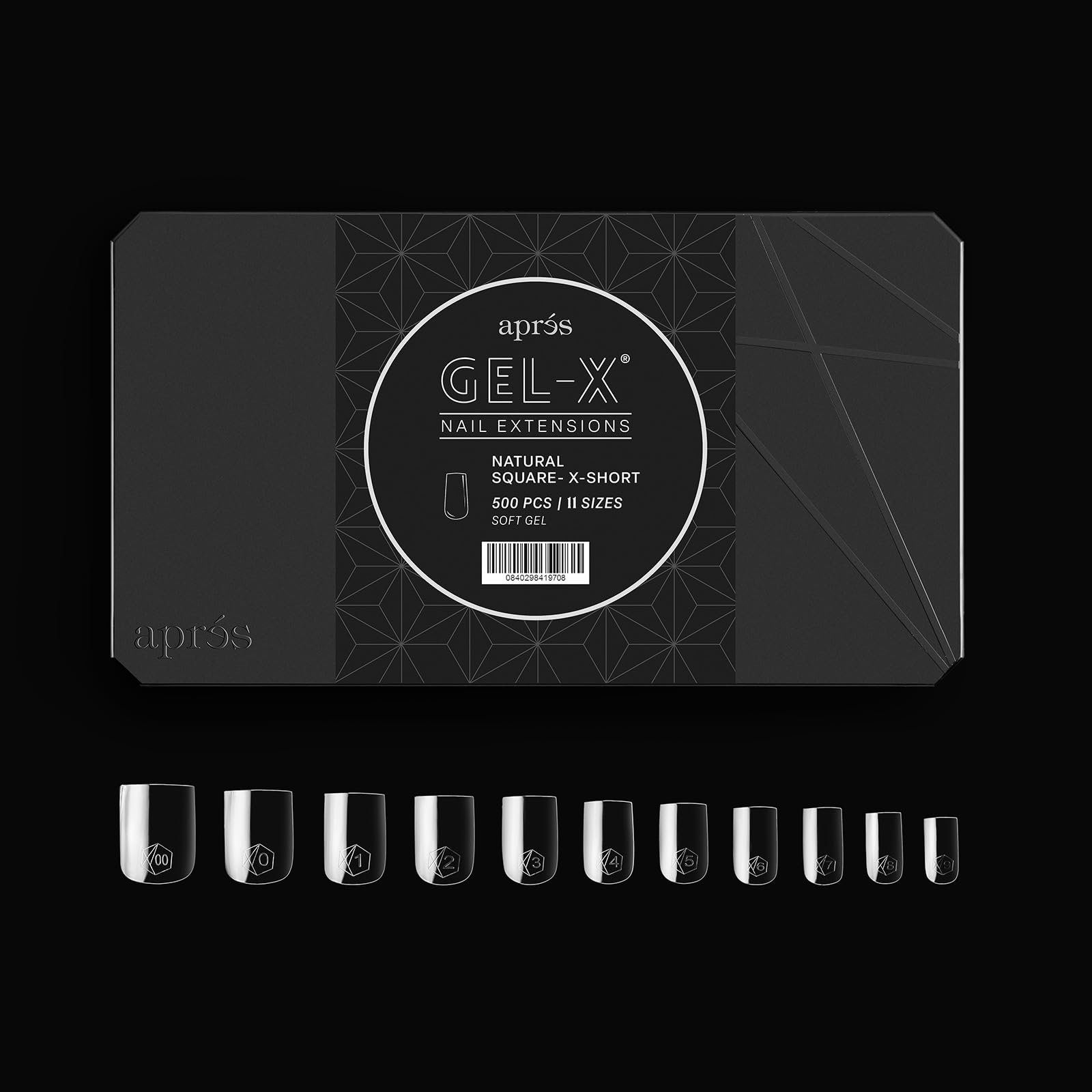 APRÉS Gel-X tips in eleven sizes 00-9 enable versatile shaping