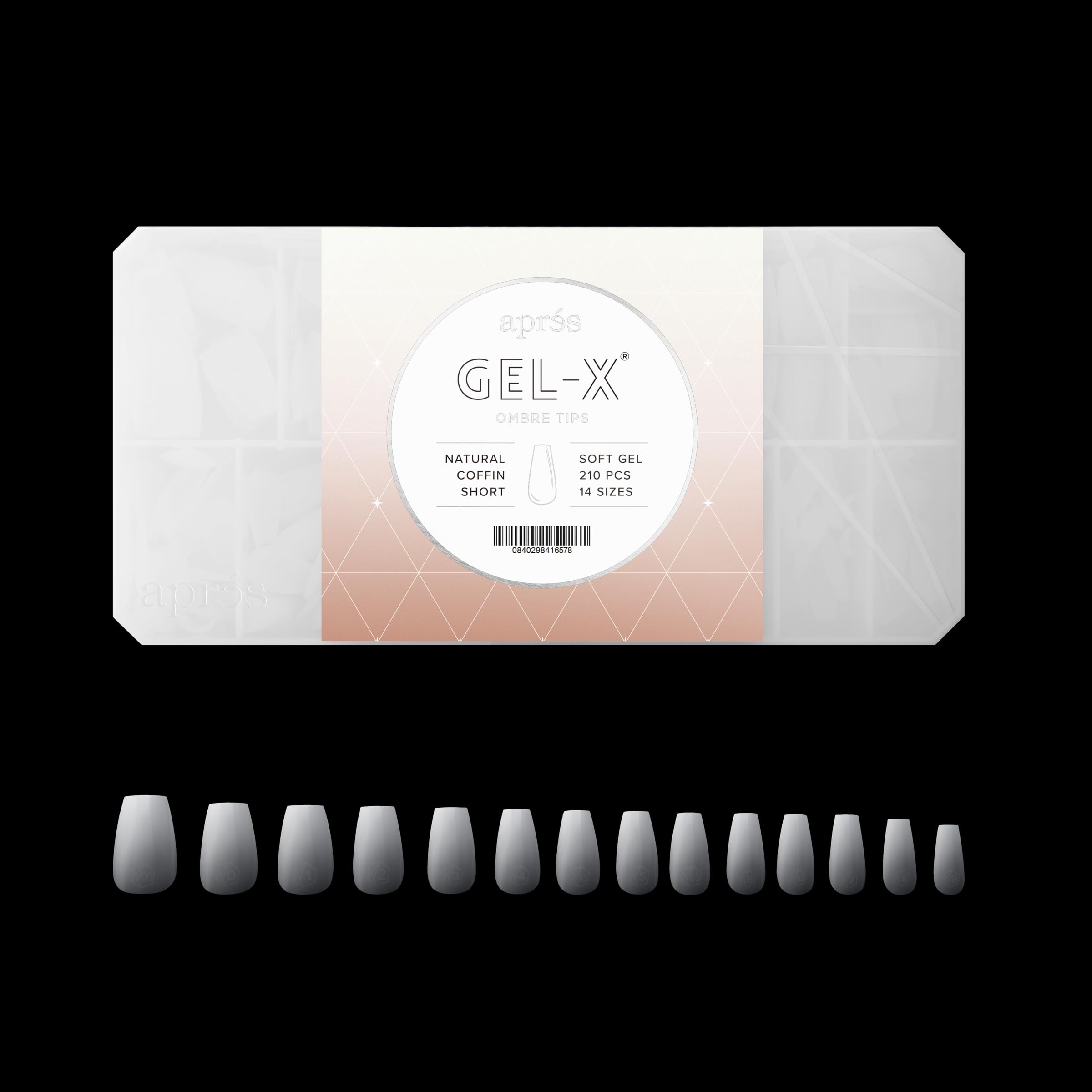 APRÉS Ombre Gel-X tips in coffin shape display a soft ombré gradient.