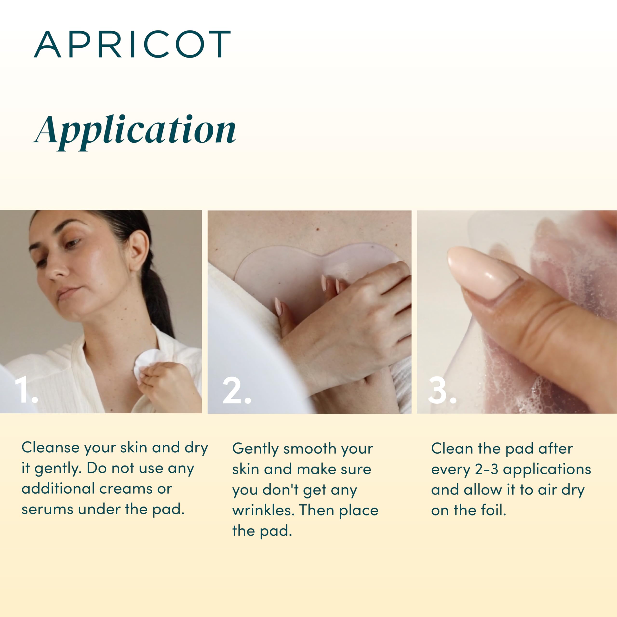 APRICOT Decollete Pad applied to neck and chest for a quick refresh.