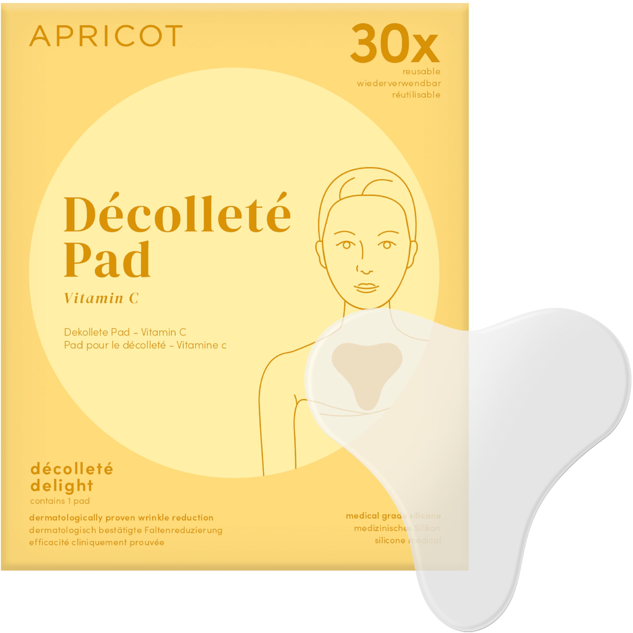 APRICOT Decollete Pad close-up in silicone supports smoother chest skin.
