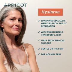 APRICOT silicone chest pad during application for immediate wrinkle reduction.