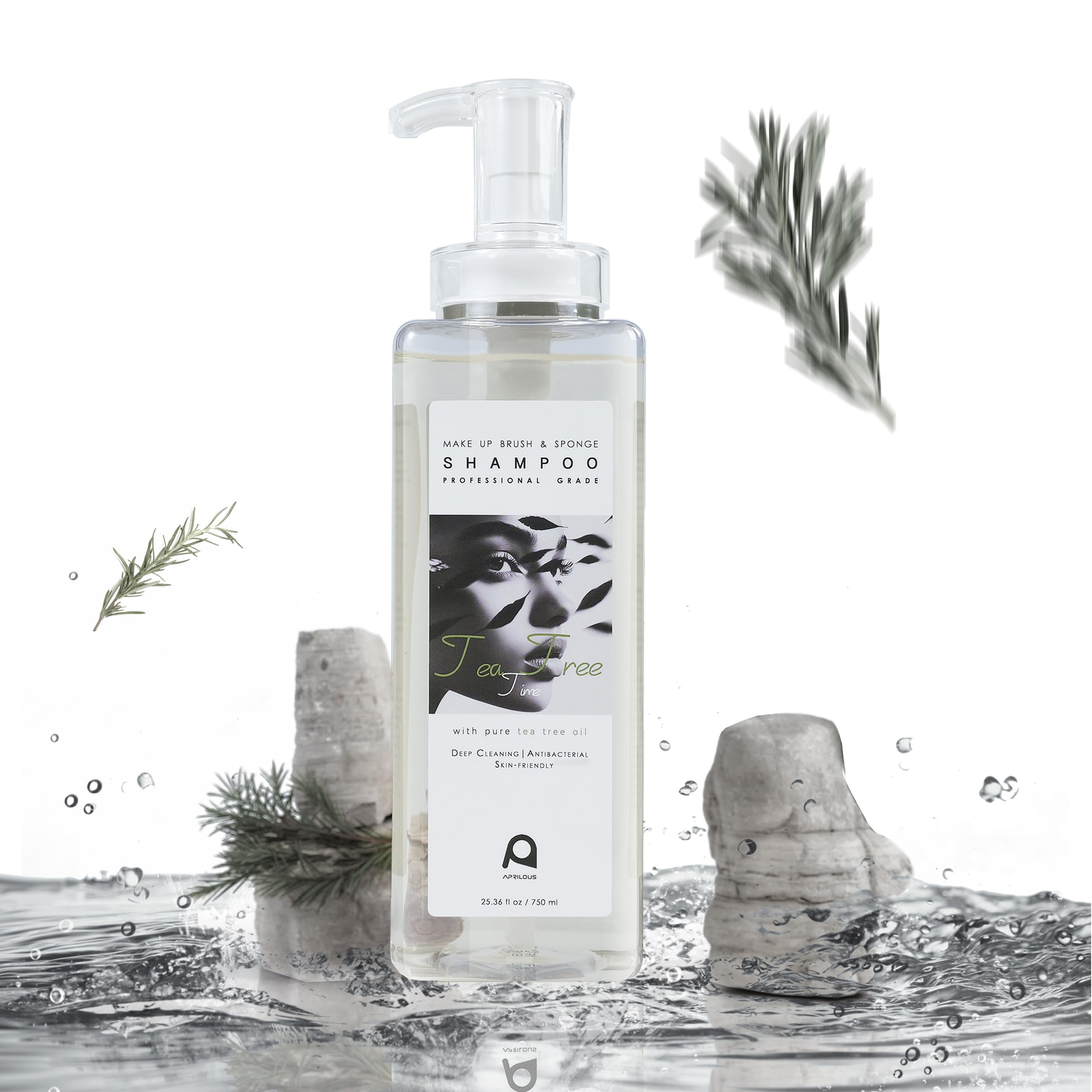 Aprilous makeup brush cleaner bottle highlights a large value size for frequent tool cleaning.