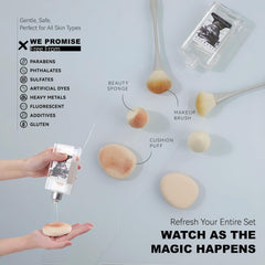 Aprilous cleaning-sponges-puffs image features sponge-safe formula for deep, gentle cleansing.