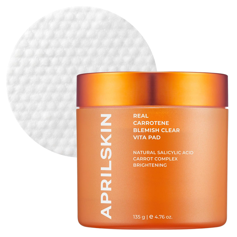 APRILSKIN Carrotene Clarifying Pads box shows vegan formula for clear, balanced skin.