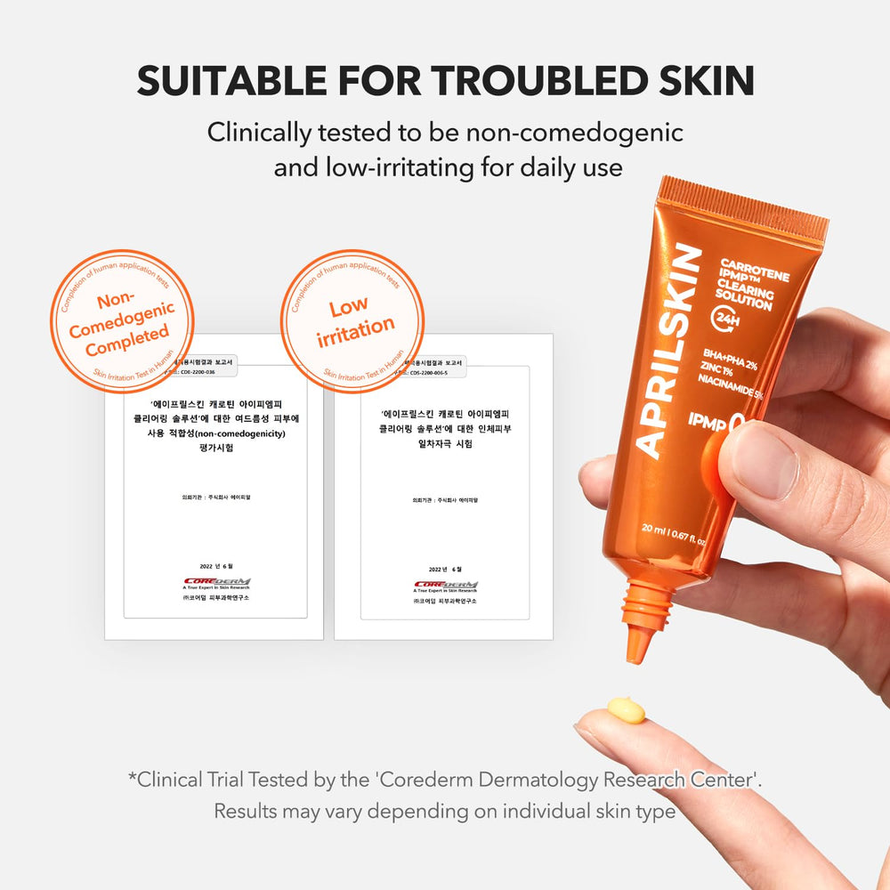 APRILSKIN Carrotene IPMP Clearing Solution night routine setup, convenient evening blemish management.