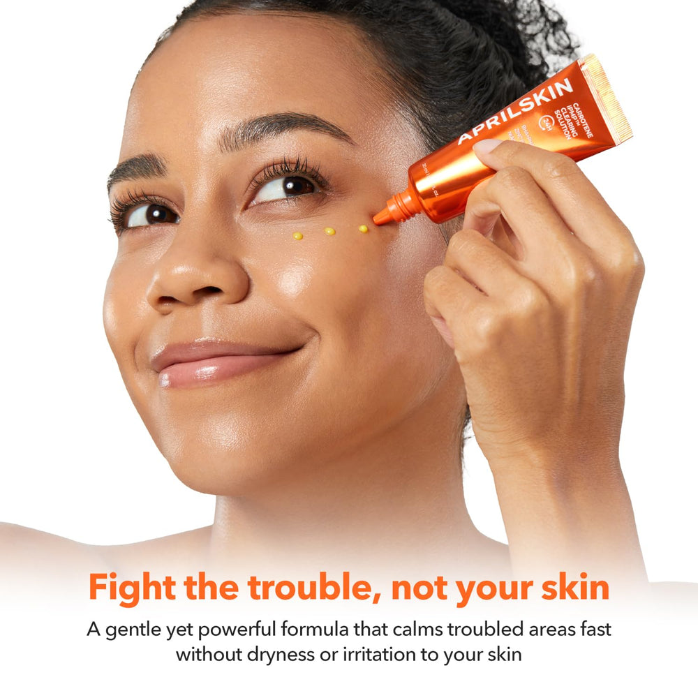 APRILSKIN Carrotene IPMP Clearing Solution spot application, targets red areas with a non-drying feel.