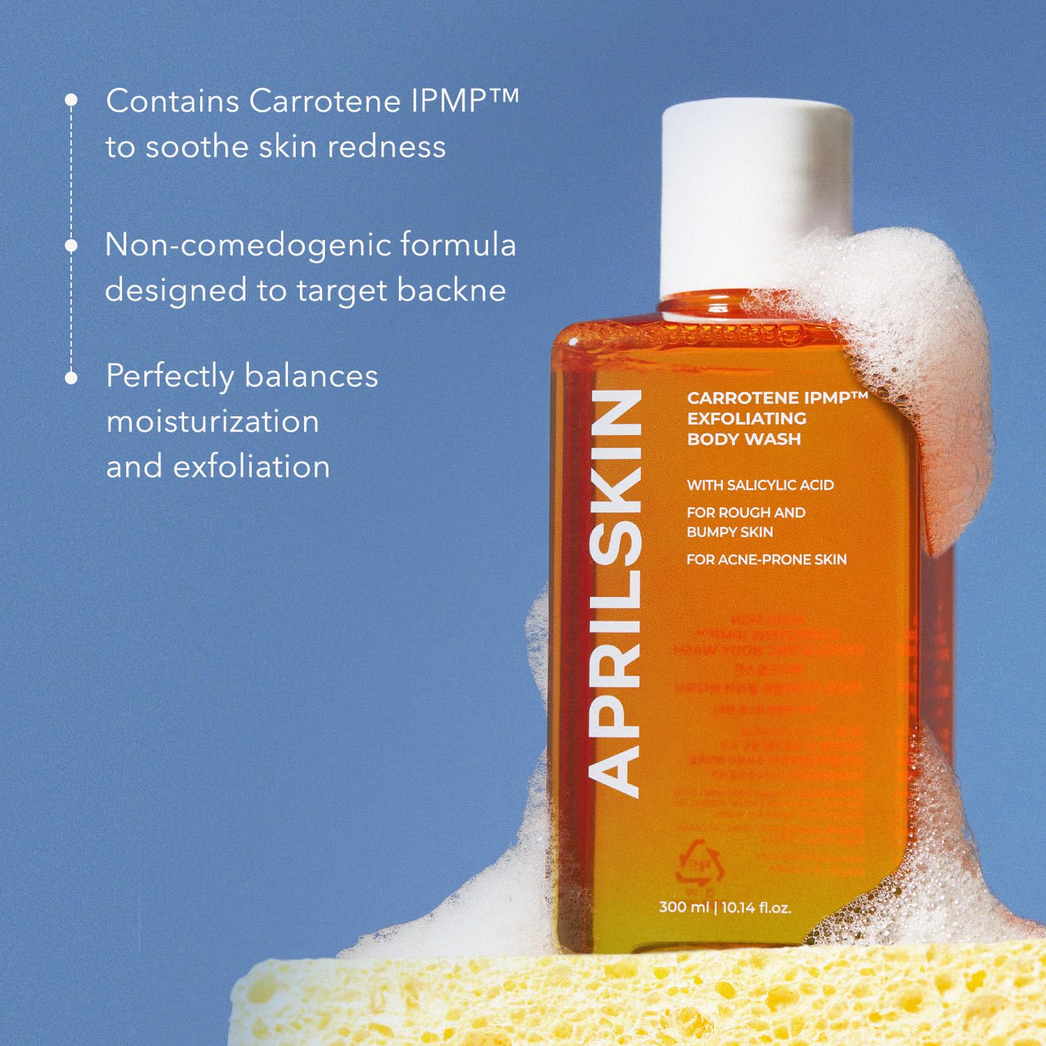 APRILSKIN Carrotene IPMP exfoliating body wash application supports gentle skin renewal during showers.