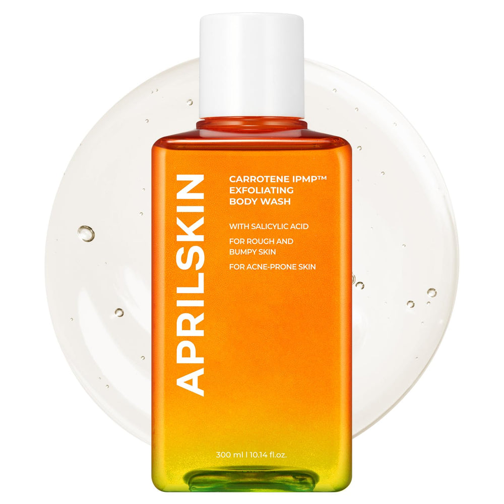 APRILSKIN Carrotene IPMP exfoliating body wash bottle for daily exfoliation and smoother skin.