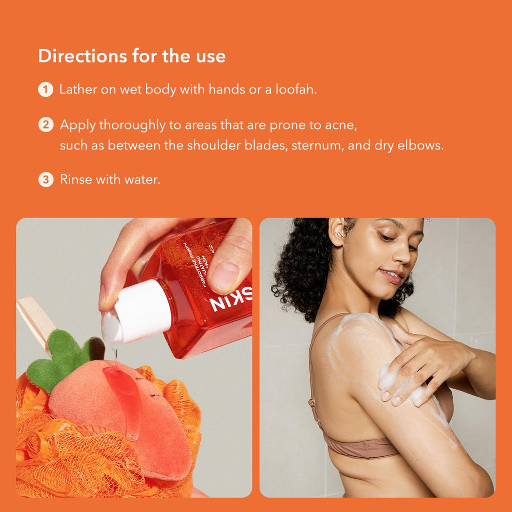 APRILSKIN Carrotene IPMP exfoliating body wash niacinamide support helps balance moisture and resilience.