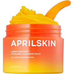 APRILSKIN Carrotene IPMP Hydromelt Cleansing Balm tub shows rich texture for gentle cleansing.