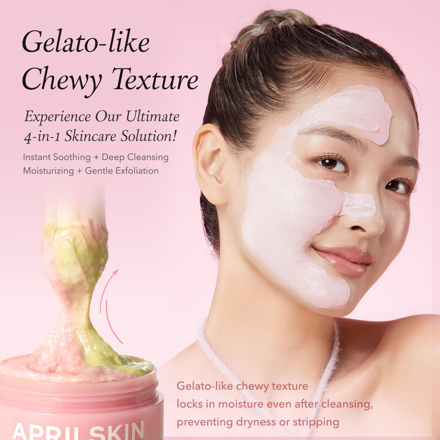 APRILSKIN Pink Aloe Facial Polish Cleanser on skin during wash demonstrating gentle cleansing