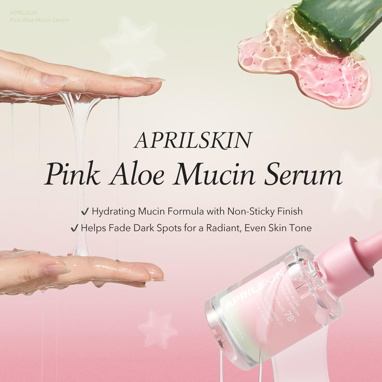 APRILSKIN Pink Aloe Mucin Serum texture swatch demonstrates quick absorption.