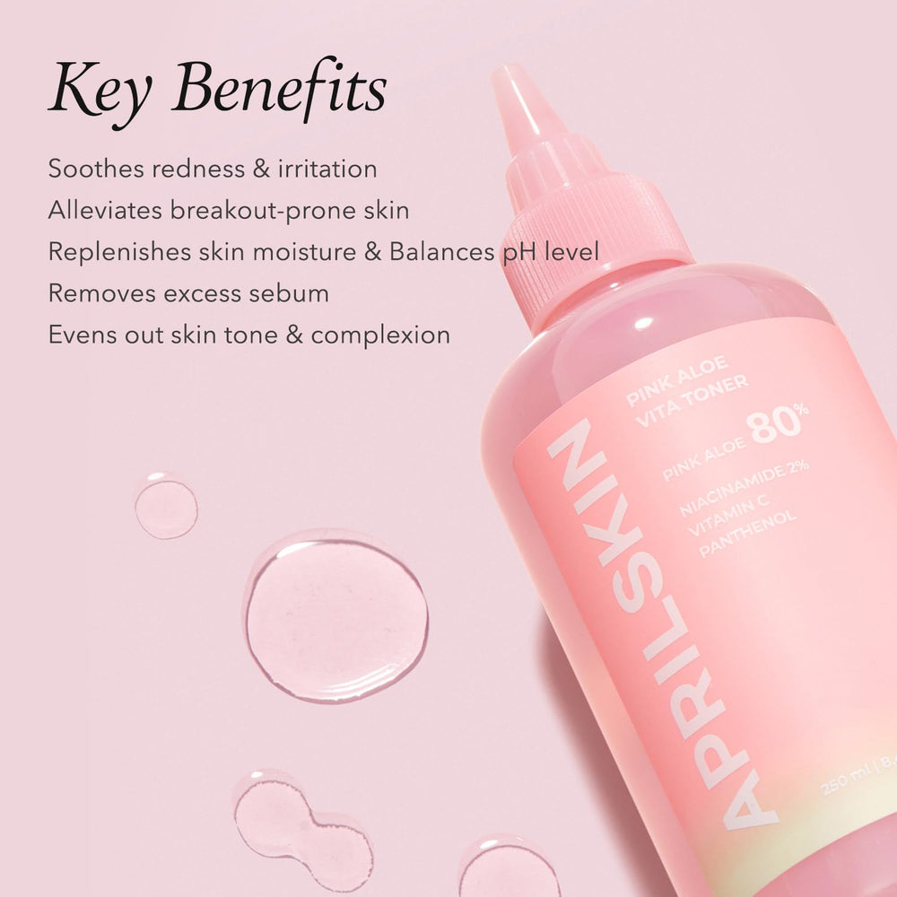 APRILSKIN Pink Aloe Vita Toner liquid texture appears weightless and refreshing on skin.