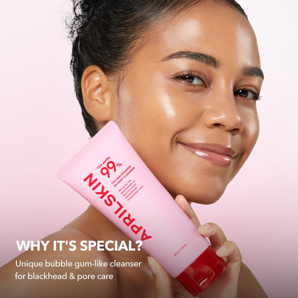 Foaming lather on fingertips from APRILSKIN TXA Niacinamide cleanser