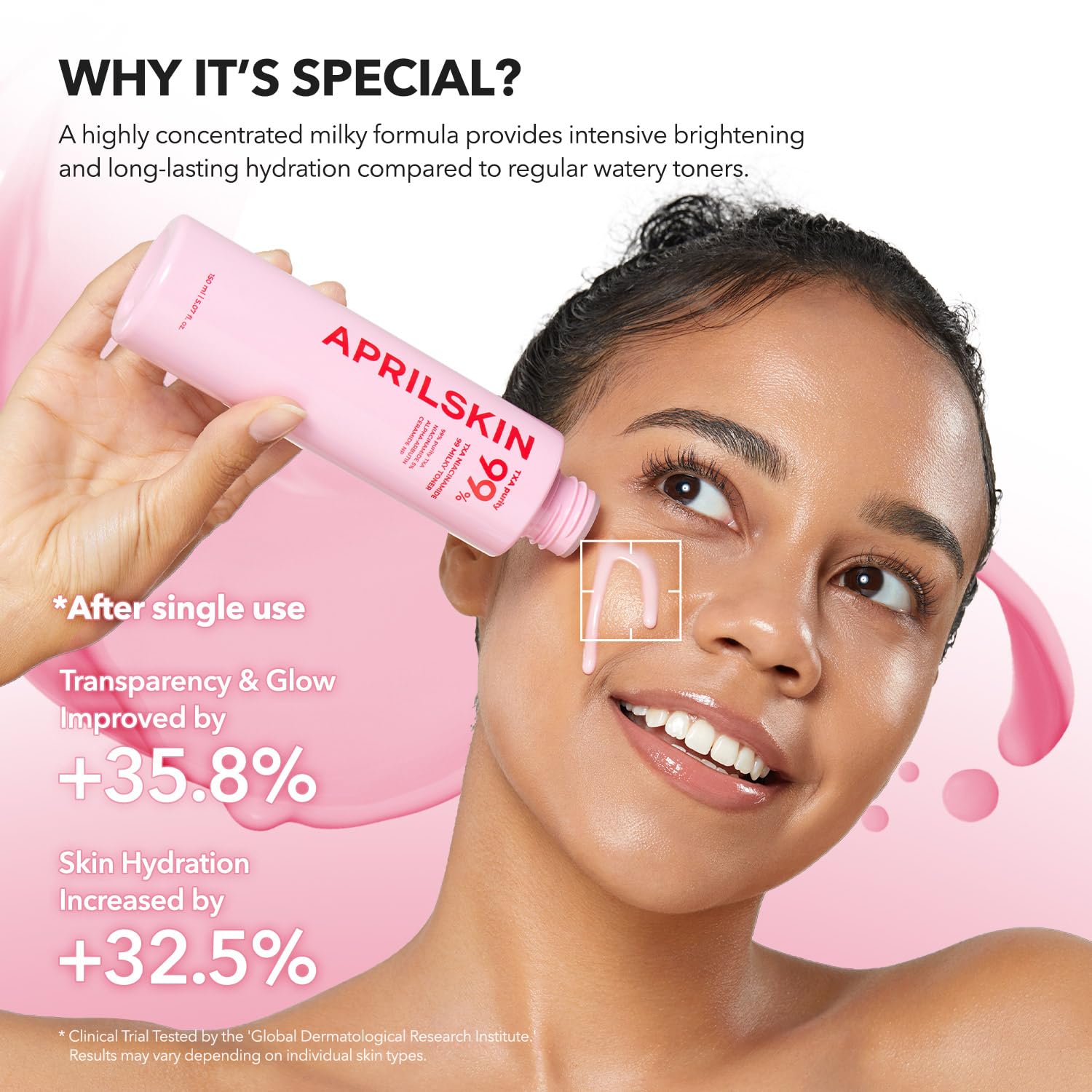 APrilskin pink milky texture applied to skin for a smooth, non-sticky feel