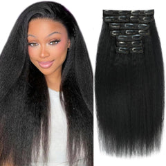 Aqifai kinky straight clip-in extensions in 16 inch length for natural volume.