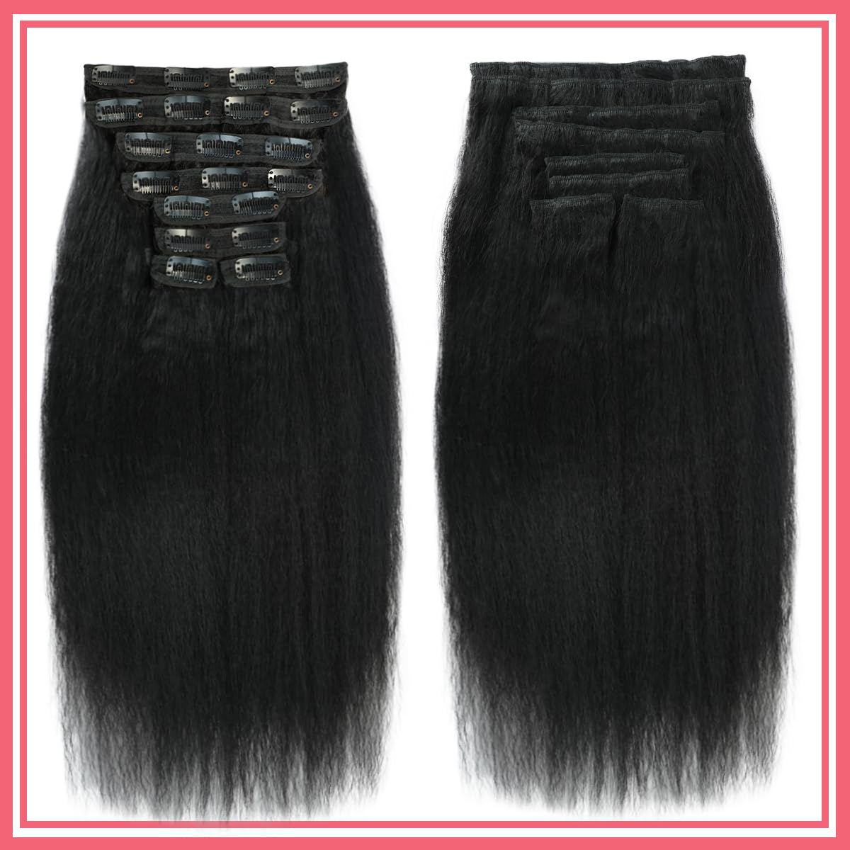 Natural black Aqifai clip-ins blending with model's hair for a seamless look.
