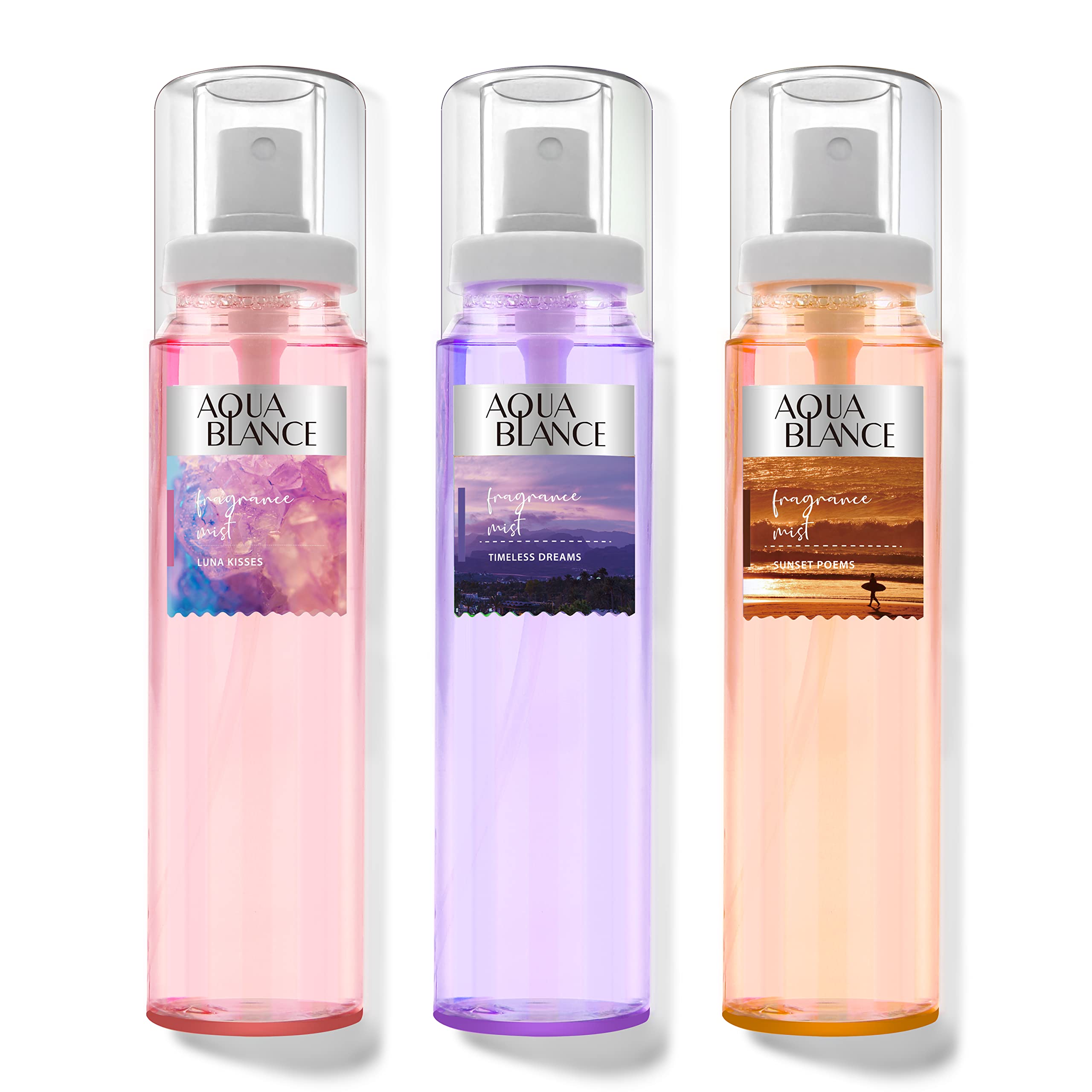 Aqua Blance body spray bottle with sleek design for everyday fragrance.