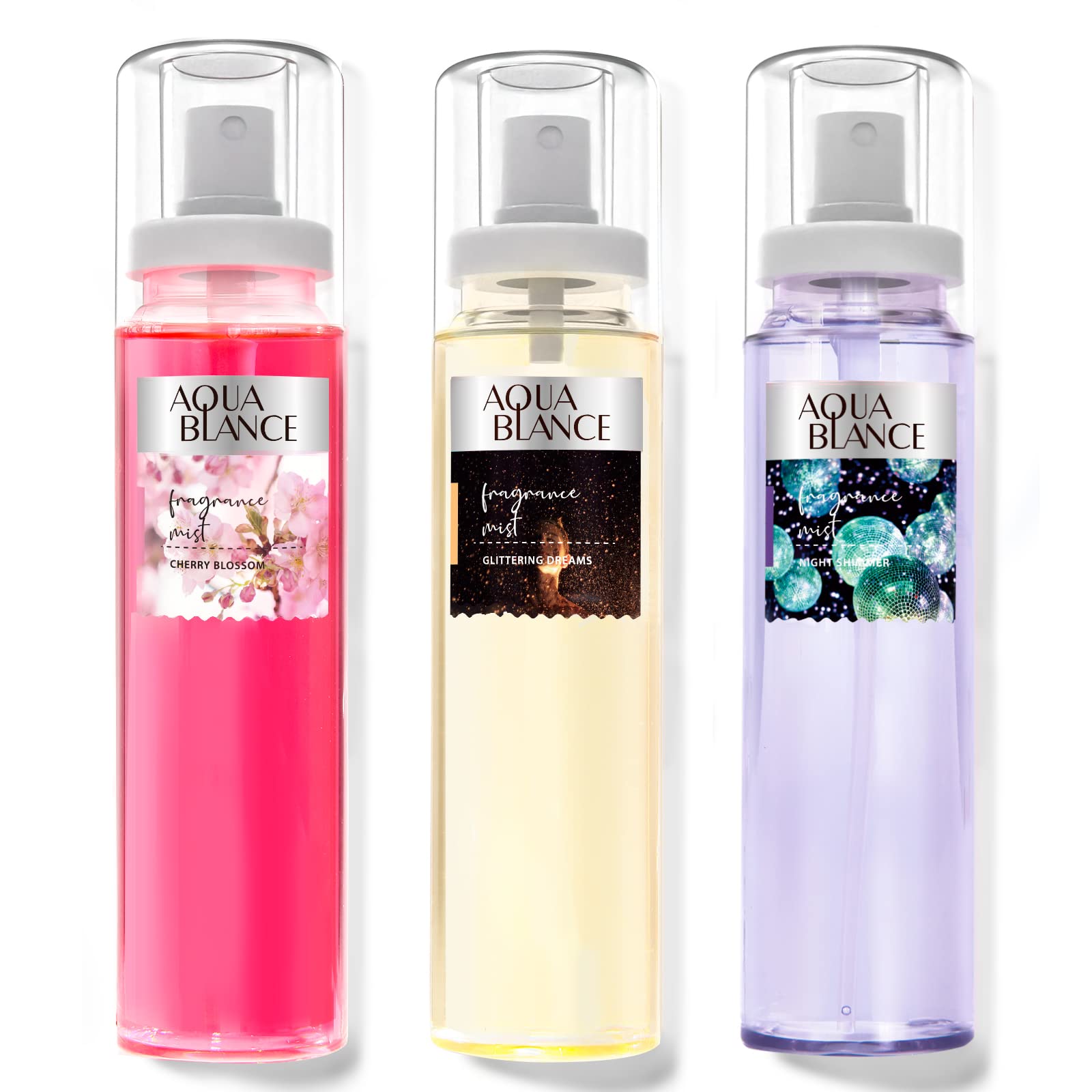 Aqua Blance body spray bottle close-up with cherry blossom fragrance for everyday freshness.