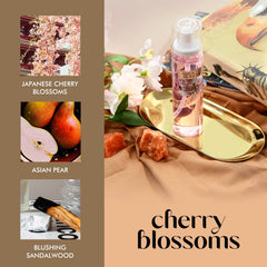 Aqua Blance cherry blossom label close-up highlighting delicate scent notes.