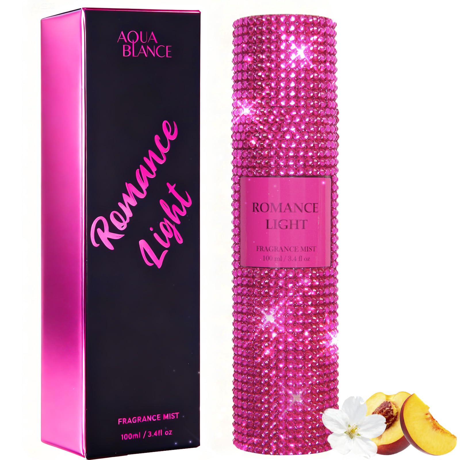 Aqua Blance Romance Light bottle with rhinestones offering daily elegance.
