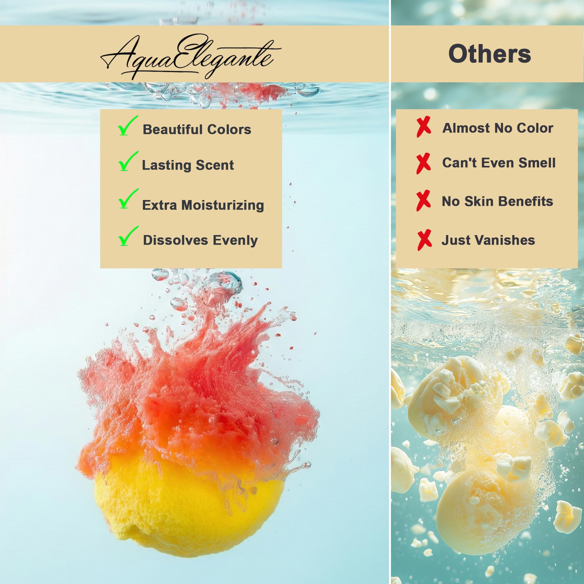 Aqua Elegante bath bombs with shea butter for extra moisture
