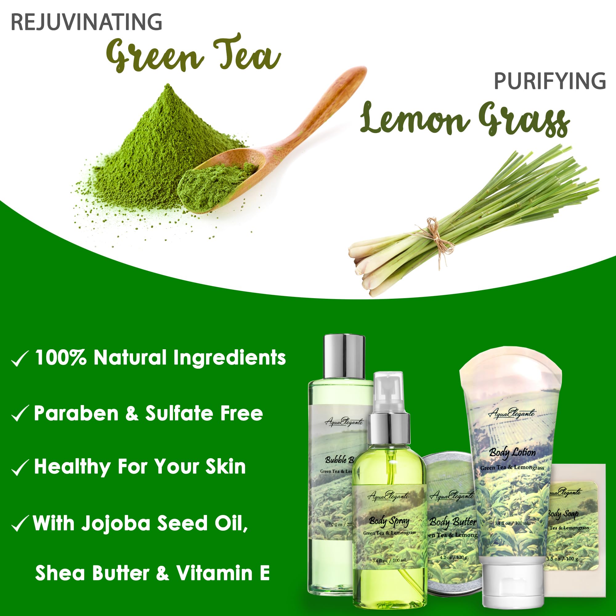 Aqua Elegante body wash, bubble bath, and lotion assortment for at-home pampering.