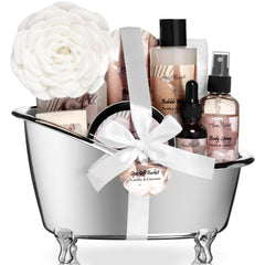 Aqua Elegante gift basket with coconut-vanilla scent elevates at-home spa relaxation.