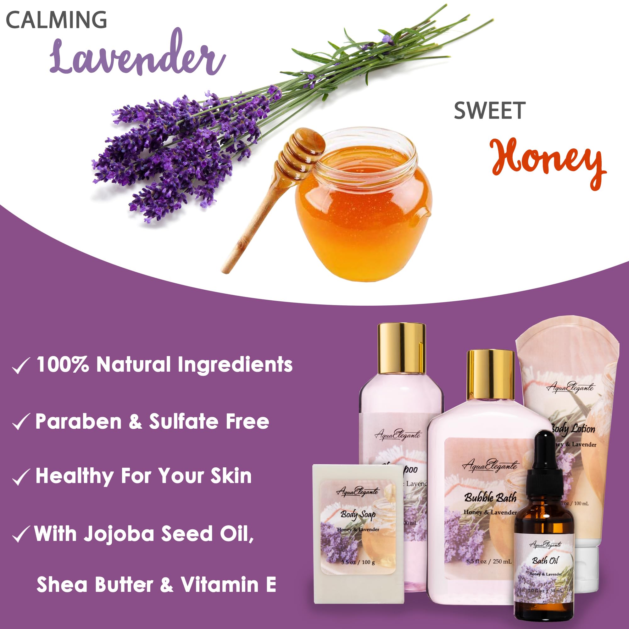 Aqua Elegante Honey Lavender Body Lotion nourishes dry skin with rich hydration.
