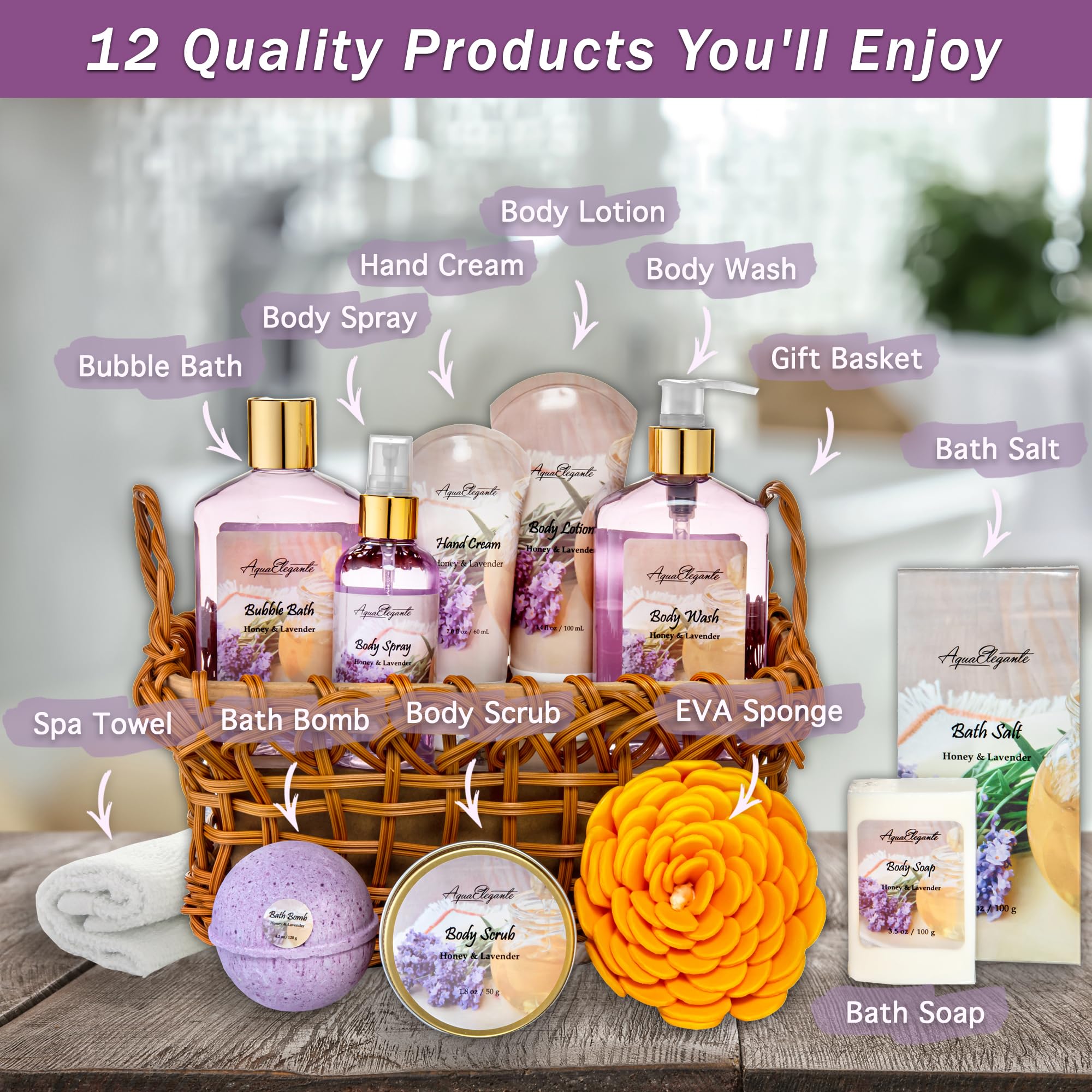 Aqua Elegante Honey Lavender Bubble Bath enriches bath time with calming aroma.