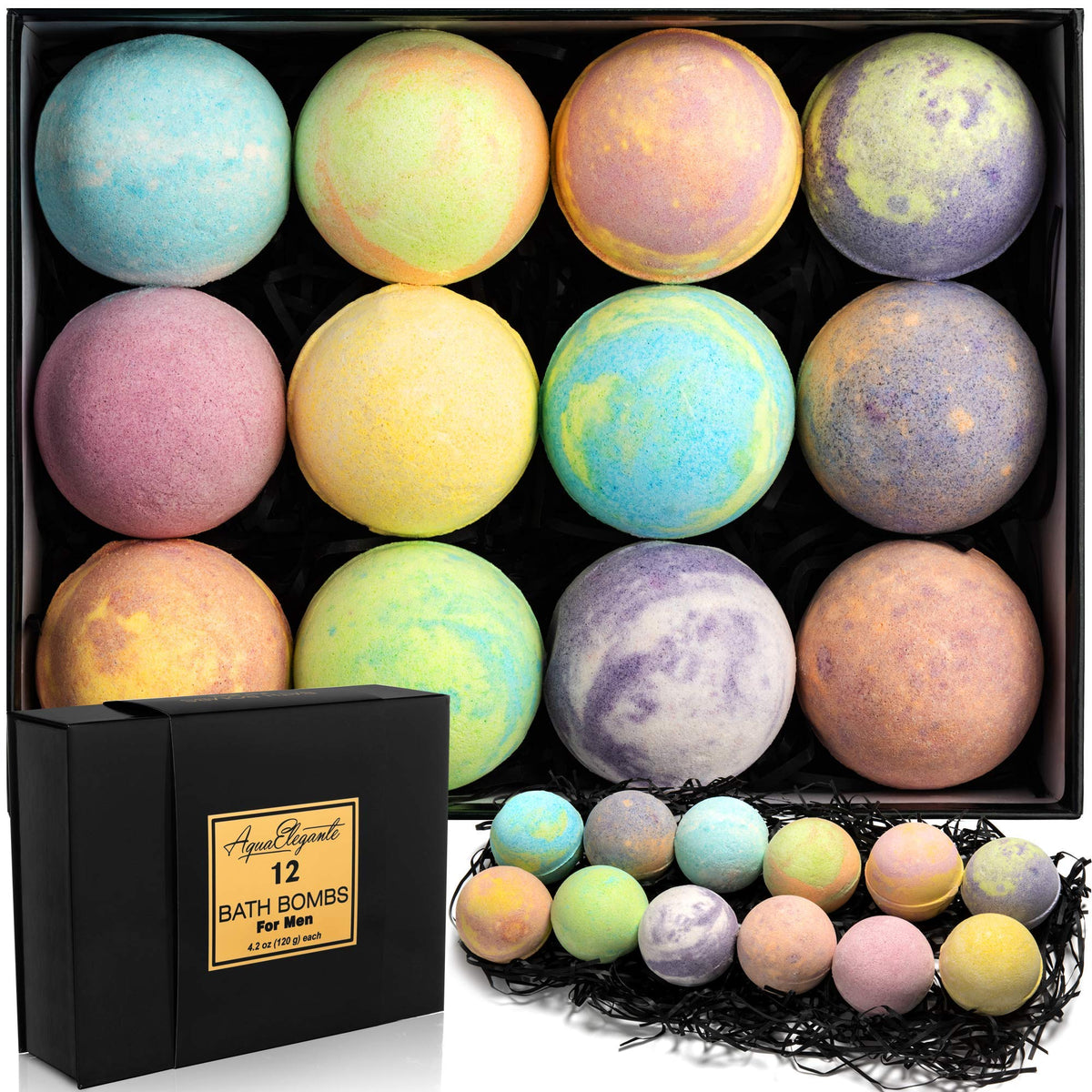 A Aqua Elegante Luxury Bath Bombs Gift Set in masculine packaging for gifting.