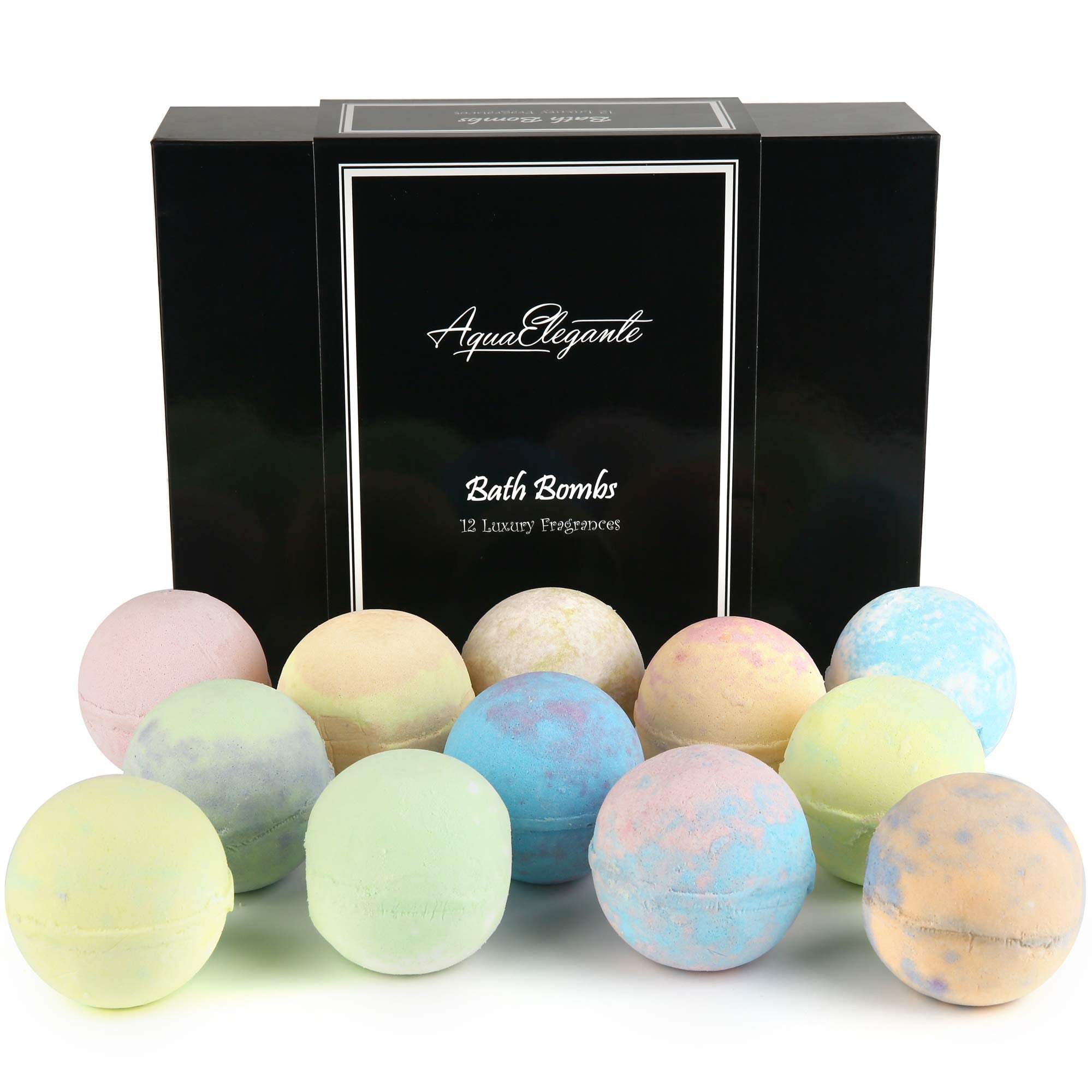 Aqua Elegante luxury bath bombs 12-pack showcase vibrant colors for a spa like soak