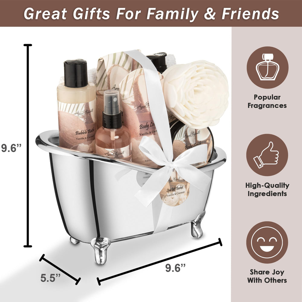 Aqua Elegante shower puff and towel kit signals complete at-home spa routine.