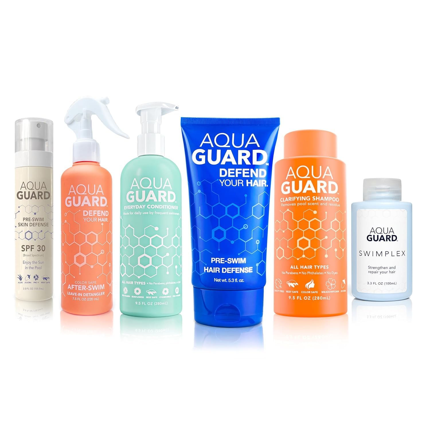 Aqua Guard pre-swim hair defense cream forms a moisture barrier against chlorine