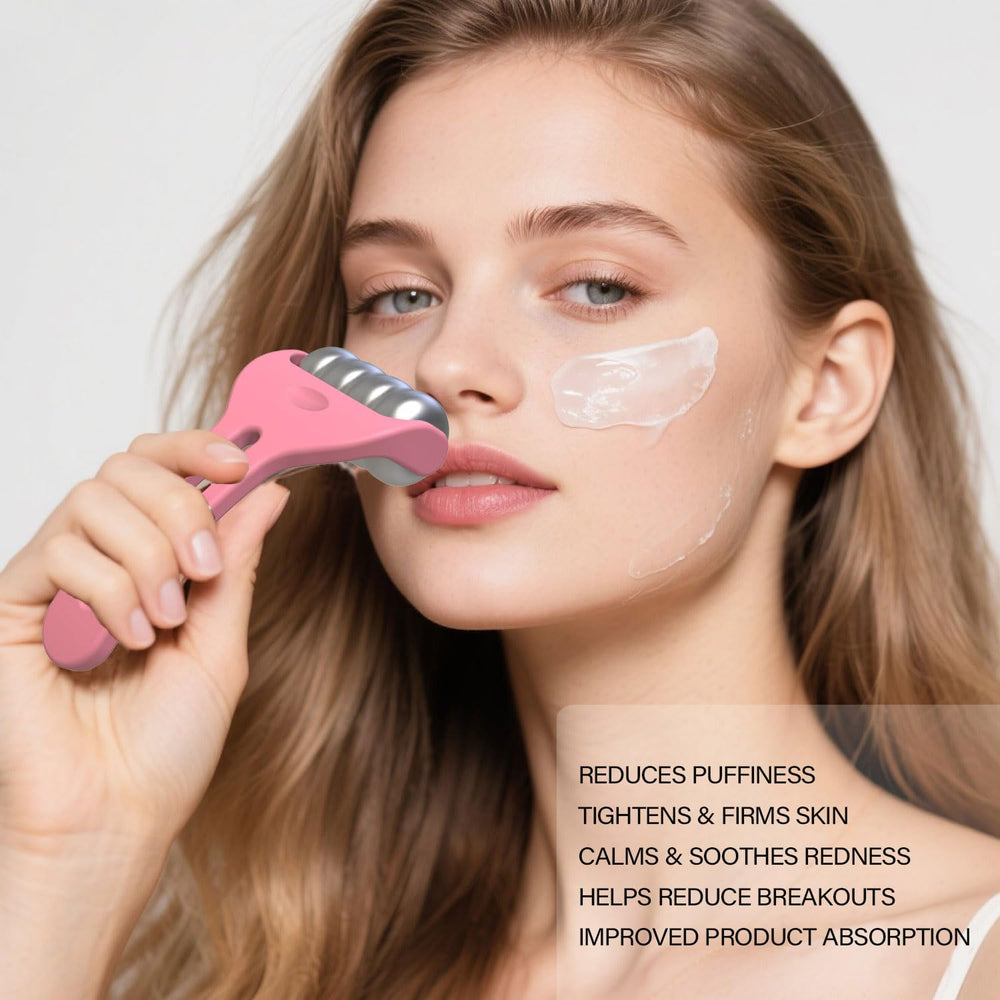 AQUAPEN Ice Roller with wave-edge design promoting gentle lymphatic drainage around eyes.