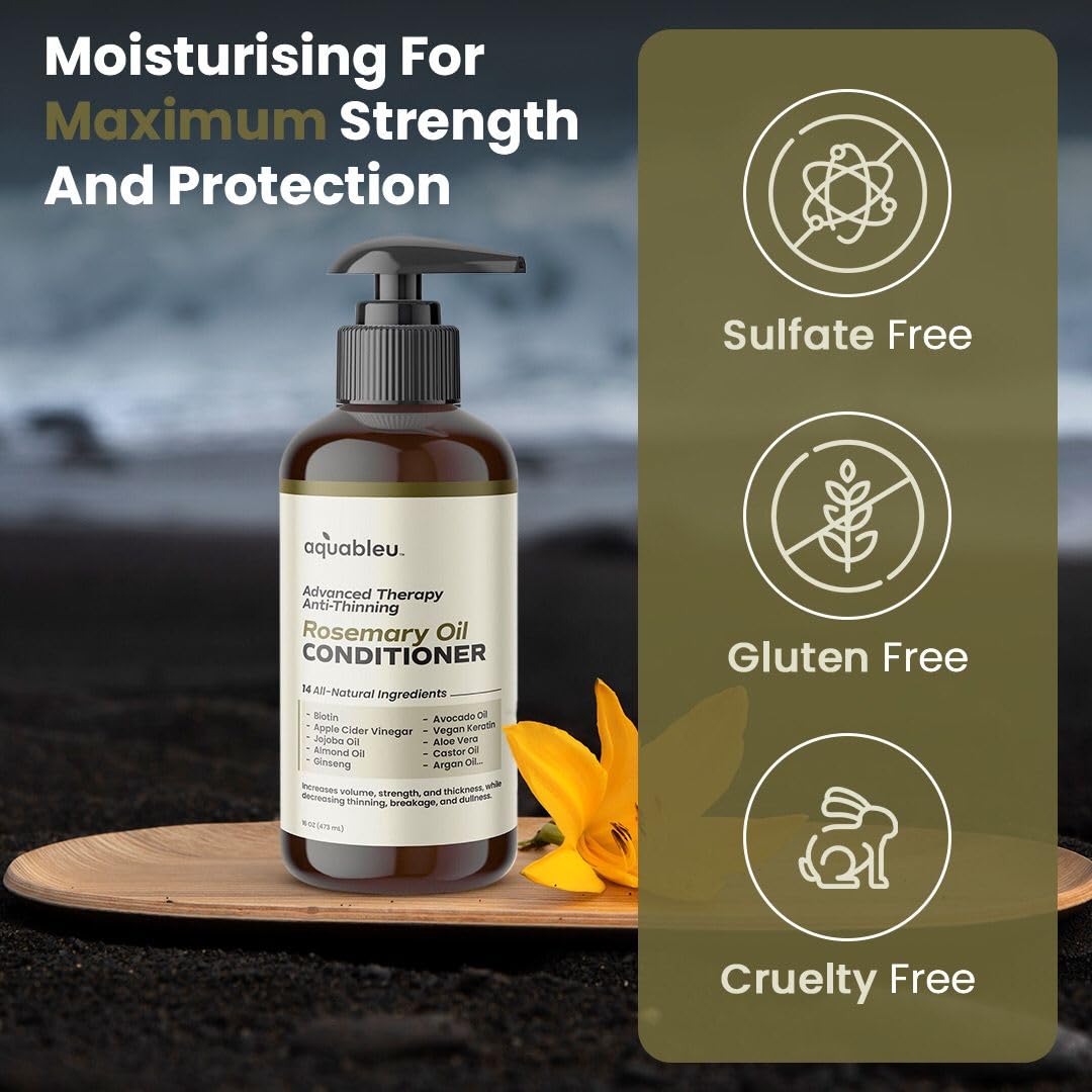 Aquableu Advanced Therapy Conditioner hair application, suggesting smooth detangling and manageability.