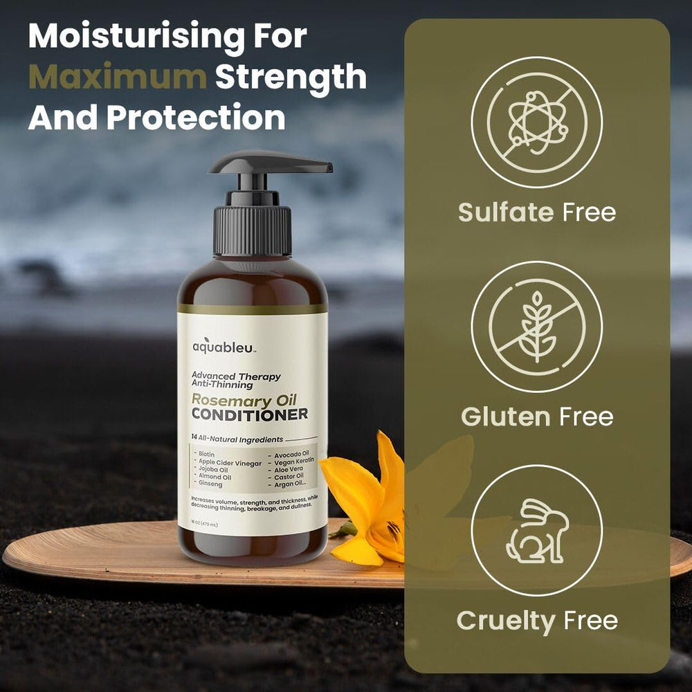 Aquableu Advanced Therapy Conditioner hair application, suggesting smooth detangling and manageability.