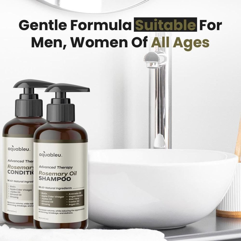 Aquableu Conditioner rinse splash depicts hydrating formula for shine and resilience.