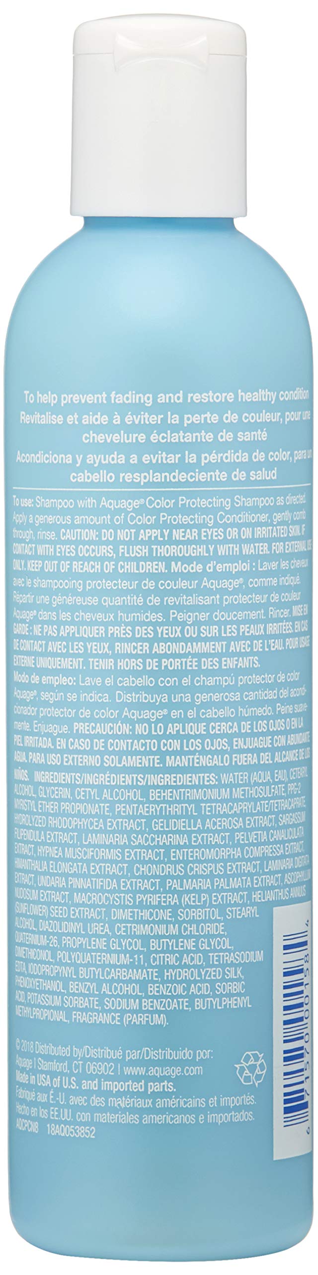 Aquage Color Protecting Conditioner label close-up highlights color retention technology.