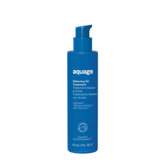 Aquage SeaExtend Silkening Oil bottle shows colorless, weightless formula for silky hair