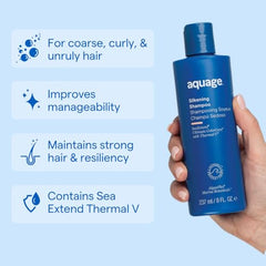 Creamy lather from Aquage SeaExtend Silkening Shampoo swirls through damp hair.