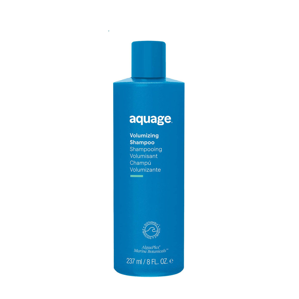 Aquage Volumizing Shampoo bottle showing color-safe formula for smooth curls