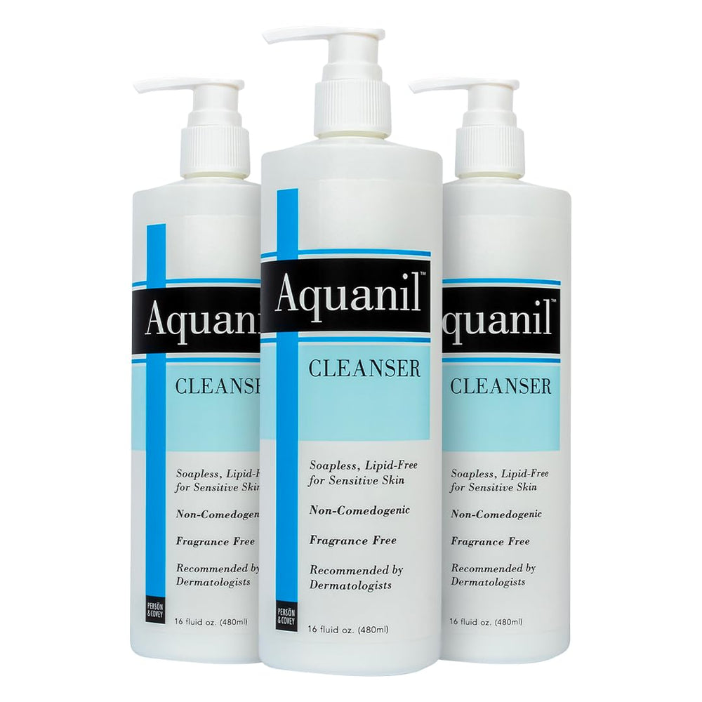 Aquanil cleanser bottle with lipid-free formula for sensitive skin.