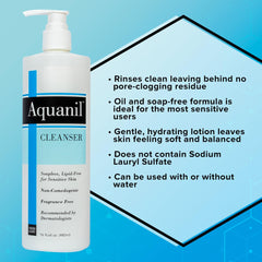Aquanil cleanser foam application demonstrates gentle daily cleansing.